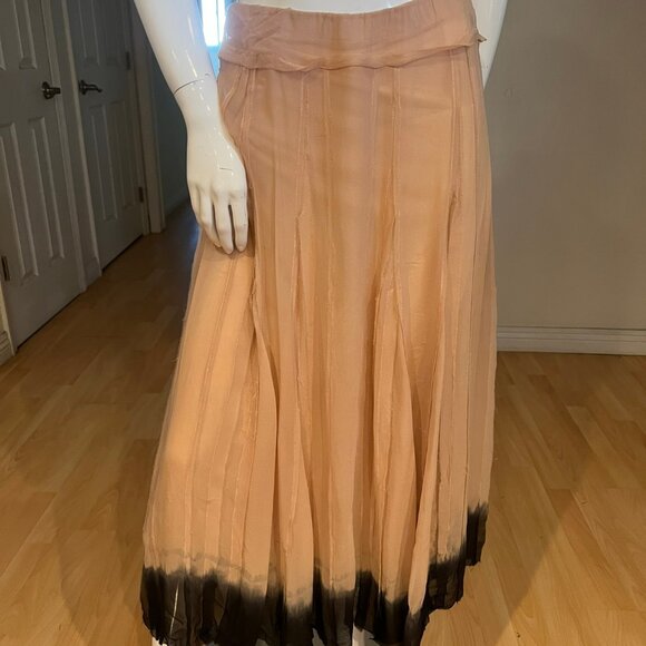 $700 VIVIANA UCHITEL SILK PLEATED DIPPED EDGE MAXI SKIRT SIZE 2